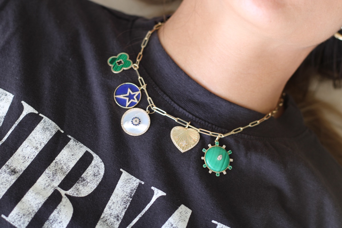 Necklace with charms, worn
